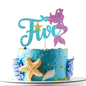 美人鱼主题蛋糕装饰生日快乐蛋糕礼帽儿童生日派对用品