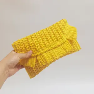 Handmade Straw Woven Women's Handbags Summer Beach Ladies Straw Clutch Beach Promotional bags