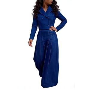 Conjunto de 2 Piezas de Moda Profesional para Mujer, Blusa con Cuello de Traje y Pantalones Anchos de Mezclilla - Product Image 3