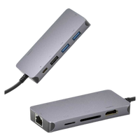 Hub USB-C 8-en-1 - 0307 Connecte projecteur, moniteur, téléviseur, etc. Boîtier en alliage d'aluminium anodisé Lecteur de cartes SD/TF