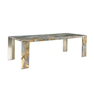 Fabriek Op Maat Luxe Natuurstenen Eettafel Set 6-zits Licht Luxe Marmeren Eettafels En Stoelen