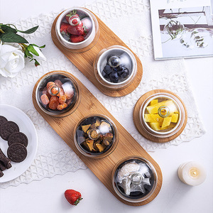 Bol à Pudding rond de serveur de Dessert avec plateau en bois plateau à gâteau plateau de service dôme - Product Image 3