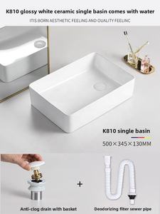 Lavabo Cuadrado de Cerámica de Diseño Moderno con Drenaje Lateral, para Uso <span class=keywords><strong>en</strong></span> Balcón o Lavadora, con <span class=keywords><strong>Boca</strong></span> Parcial Izquierda/Derecha, Accesorio para el Hogar - Product Image 6