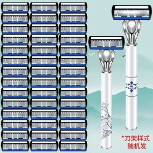 Manual Shaver Blue White Porcelain Design 6 Layer Blades <b>Razor</b> <b>Head</b> Men Personal Care - Product Image 1