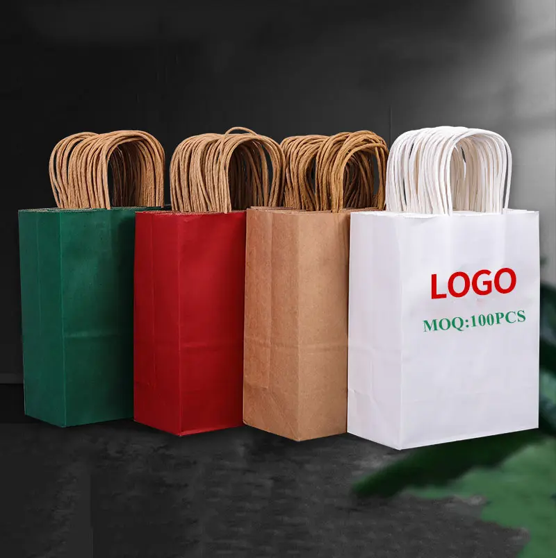 Saco de papel personalizado com alça, bolsa para levar logotipo personalizada para restaurante