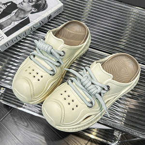 Huari Thick-Soled Sandals Men <b>Closed</b>-<b>Toe</b> Lace-Up Hollow EVA Outsole Breathable Beach Shoes 3cm <b>Heel</b> Platform Style - Product Image 3