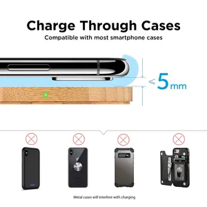 Charger Phone Chargers Factory Custom Laser LOGO 10W 15W Portable Desktop Phone Fast Charging Bamboo Wireless Charger Pad