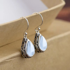 Pendientes de gota de agua de piedra azul con engaste de plata tibetana, joyería clásica para fiesta para mujer E4603 - Product Image 5