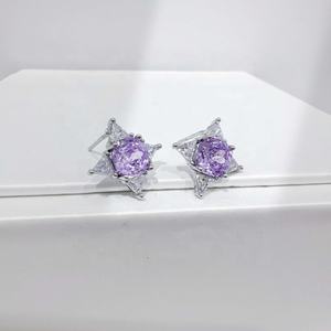 Boucles d'oreilles tendance en argent sterling 925 plaqué or, pierres roses et violettes, zircon cubique taille rose, bijoux fins, simples, pour femmes, prix usine - Product Image 4