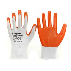 Sarung tangan kerja berkebun sarung tangan sulam nilon en388 polyester 13 gauge sarung tangan mekanik kustom