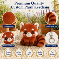 Porte-clés en peluche personnalisé Panda Rouge Mignon Kawaii Doux, Breloque de sac OEM, Pendentif animal de dessin animé, Cadeau avec crochet métallique