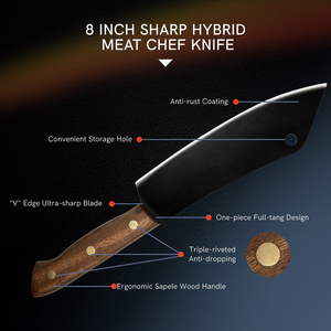Couteau de Chef de cuisine de 8 pouces, couteau de Chef de cuisine tranchant couteaux à découper la viande couteau de boucher couteau à main en bois de Sapele 3Cr13 - Product Image 5
