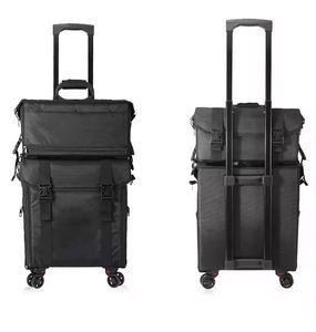 Sac de maquillage de luxe pour tatouages, échantillon gratuit, grande capacité, 2-en-1, avec roulettes universelles, multi-couches, pour femme, avec poignée de transport. - Product Image 1