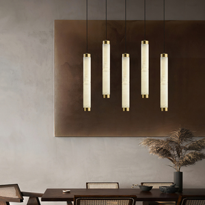 Modern Spanish Alabaster Brass Pendant Light Luxury Minimalist Cylinder <b>Hanging</b> Lamp for Bedroom Bar LED Home Decor Wholesale - Product Image 2