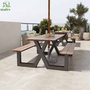 Conjunto de muebles de <span class=keywords><strong>jardín</strong></span> para exteriores, café barato, juego de mesa de picnic de madera de plástico, Banco de patio y juego de mesas para restaurante - Product Image 5