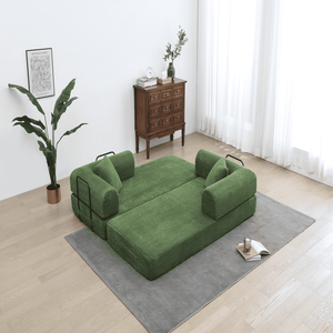 Sofá Cama Convertible, Sofá de Corduroy Verde Comprimido con Almohadas Cilíndricas y Relleno de Espuma para Sala de Estar - Product Image 4