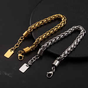 Pulsera de Cadena Gruesa de Acero Inoxidable Chapada en Oro para Hombre, Diseño Geométrico, Joyería de Moda - Product Image 1