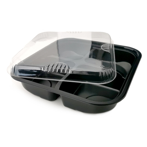 High Quality 4 5 6 Compartments Disposable Plastic Food Container PP black fruit Container with clear lid