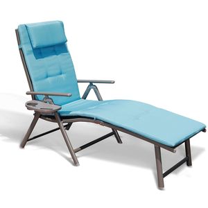 Silla plegable tipo chaise longue Db para exteriores, con estructura metálica azul y cojín, tumbona para patio, playa y piscina. - Product Image 1
