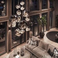 Lustre suspendu design style Lava, argent/noir, pour grandes villas, salons tendance, comptoirs de bar, salle à manger minimaliste