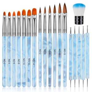 Kit de 19 pinceaux à ongles en acrylique bleu clair avec 5 stylos à points et brosse anti-poussière pour salon de manucure - Product Image 2