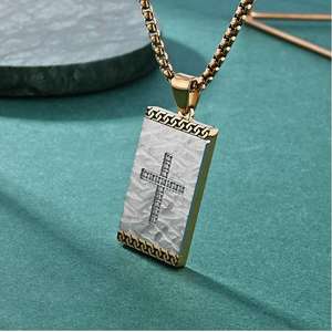 Cruz Cubic Zirconia religiosa Protestante cristiano impermeable deslustre libre joyería de acero inoxidable colgantes collares para hombres - Product Image 6