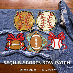 Parches Bordados Termoadhesivos de Béisbol y Fútbol con Lentejuelas y Diseño de Lazo para Ropa y Regalos - Product Image 2