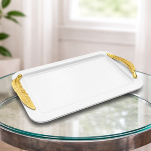 Bandeja de acero plateado con asa de hoja para hotel de lujo, bandeja de servicio estilo antiguo - Product Image 6