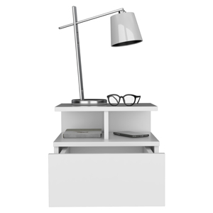 Floating Nightstand One <b>Drawer</b> White Finish Wall Mounted Bedroom <b>Storage</b> - Product Image 5