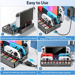 Station d'accueil TV NS Switch avec <span class=keywords><strong>chargeur</strong></span> <span class=keywords><strong>Joycon</strong></span> pour adaptateur TV Nintend Switch Station de charge support 4 ports 10 emplacements de jeu support de <span class=keywords><strong>chargeur</strong></span> - Product Image 6