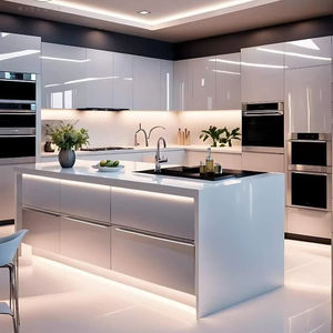 Cbmart מודרני lquer mdf זכוכית גבוהה מטבח ארון בגדים דלת נסתרת ציר מוסתר מטבח חכם מחסן ארון בגדים עם כיור מובנה כיור - Product Image 2