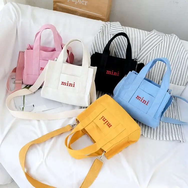 Bolso de compras grueso personalizado para mujer, bandolera pequeña de lona con letras