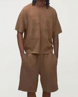 Ensemble short et t-shirt ample marron respirant pour homme, style décontracté, avec appliqué imprimé délavé, effet délavé à l'acide, survêtement baggy pour l'été