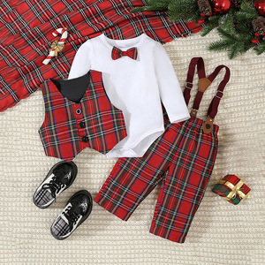 Ensemble de vêtements élégant à carreaux 3 pièces pour bébé garçon, tenue formelle pour mariage, fête, cérémonie religieuse, tenue pour tout-<span class=keywords><strong>petit</strong></span> - Product Image 1
