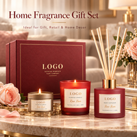 Ensemble cadeau d'aromathérapie de luxe à étiquette privée personnalisée, ensemble de bougies parfumées en cire de soja et diffuseur à bâtonnets OEM avec boîte cadeau pour parfumer la maison