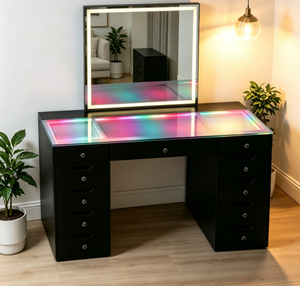 Table de toilette de <span class=keywords><strong>style</strong></span> américain moderne avec plateau en verre et éclairage RGB arc-en-ciel pour la vente en gros de meubles de maison - Product Image 1