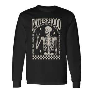 Camiseta de manga larga vintage con estampado de serigrafía de Fatherhood Rock Skeleton Dad Life, cuello redondo, para hombre adulto - Product Image 1