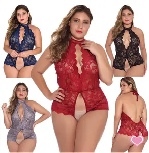 China wholesale plus size sexy lace teddy crotchless bodysuit lingerie for women