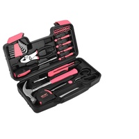 Juego de Herramientas Manuales de Acero al Carbono de 39 Piezas para el Hogar, Venta Directa de Fábrica, Superventas Transfronterizas, Caja de Herramientas Rosa/Roja