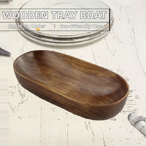 Plateau de service en bois naturel en forme de bateau pour la décoration de la maison et le service de bonbons biscuits fruits ou autres plats - Product Image 3