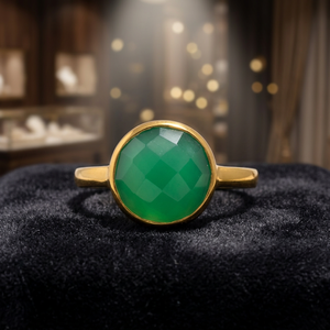 Bague classique en onyx vert faite à la main, plaquée or 18 carats et rhodium, pour enfants, pierre précieuse d'anniversaire, pierre de naissance de décembre - Product Image 3