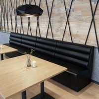 Ensemble de canapés écologiques en cuir noir à dossier haut avec structure en bois pour restaurant