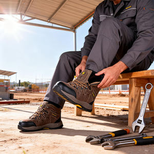 Bottes <span class=keywords><strong>de</strong></span> randonnée mi-montantes pour hommes, norme européenne, haute sécurité, avec embout en acier anti-écrasement, protection des pieds, tige en daim, <span class=keywords><strong>chaussures</strong></span> <span class=keywords><strong>de</strong></span> sécurité - Product Image 3