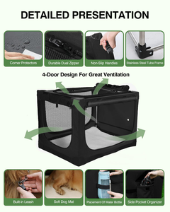 Cage de transport pliable et amovible pour animaux de compagnie (chats et chiens) avec structure en acier, idéale pour l'extérieur et les voyages - Product Image 2
