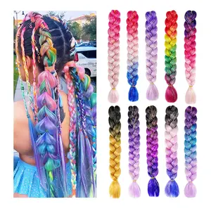 Wholesale Colorful Twist Bohemian Hair Extensions Fake Synthetic Ombre Yaki Jumbo Hair Braid Ponytail For Women