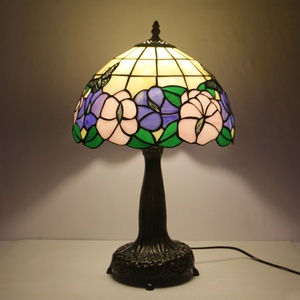 Longhuijing Tiffany 12Inch Colored Glass pink Purple Lotus butterfly <b>Antique</b> Retro Lighting <b>Bedside</b> Living Room Bedroom - Product Image 1