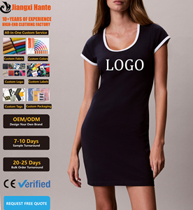 Vestido Deportivo Corto Personalizado OEM 100% Algodón con Cuello Redondo y Manga Corta para Tenis/Golf, Vestido Camiseta para Mujer, Verano - Product Image 1