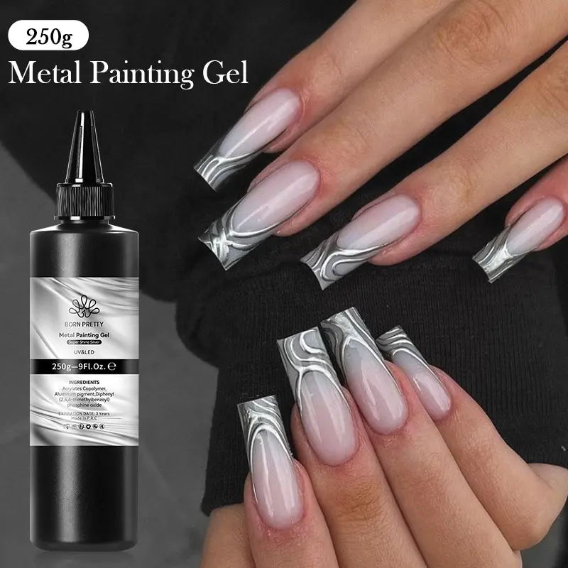 BORN PRETTY 250g Refill Package Mirror Metal Effect Gel Polish Nails Paint High Density Metallic Chrome Nail Art Painting Gel