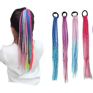 Little Girls Child Twist Braids Elastic Hair Rope Rubber Band Gradient Colorful Braided Ponytail Hair Extensions for Kids