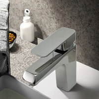 Robinet de lavabo moderne à poignée unique, eau chaude/froide, laiton chromé, thermostatique, montage sur plan, mitigeur pour évier avec valve en céramique